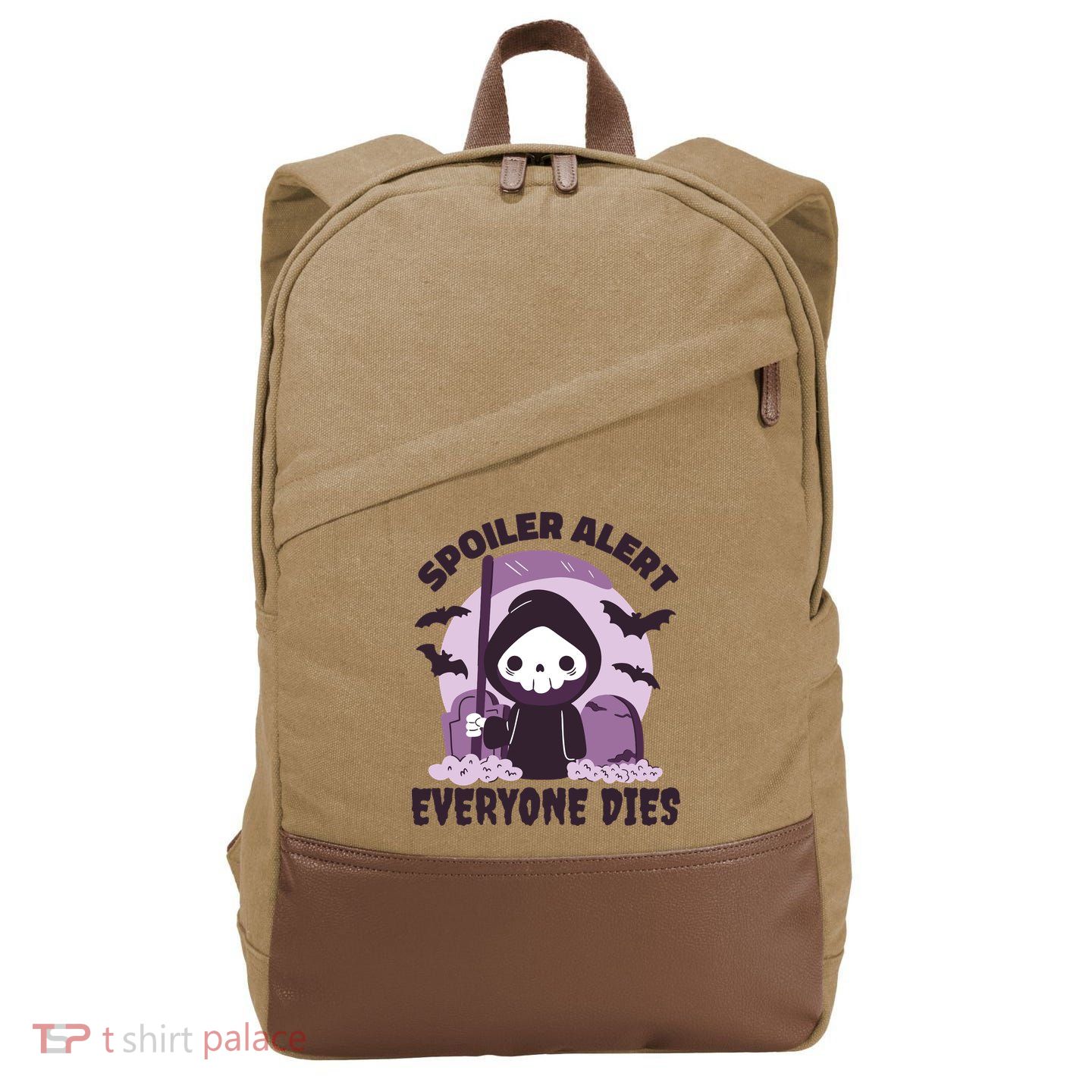 Spoiler Alert Everyone Dies Reaper Halloween Cotton Canvas Backpack