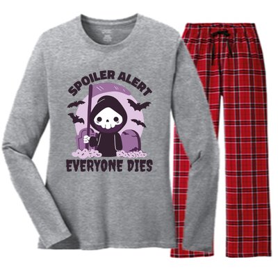 Spoiler Alert Everyone Dies Reaper Halloween Women's Long Sleeve Flannel Pajama Set 