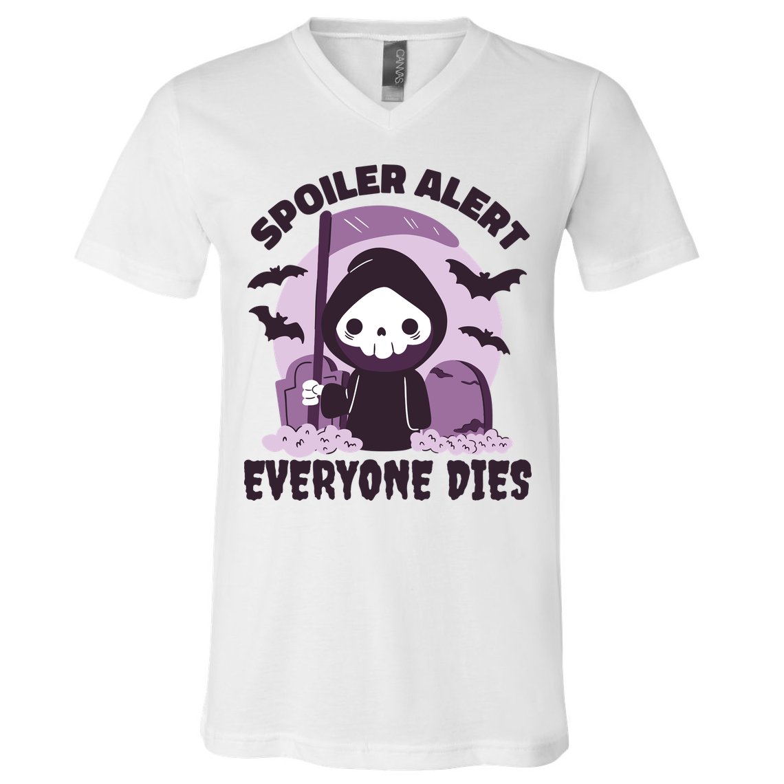 Spoiler Alert Everyone Dies Reaper Halloween V-Neck T-Shirt
