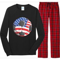 Soccer American Flag 4th Of July Long Sleeve Pajama Set