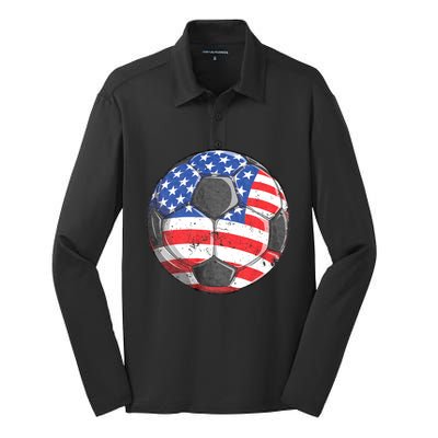 Soccer American Flag 4th Of July Silk Touch Performance Long Sleeve Polo