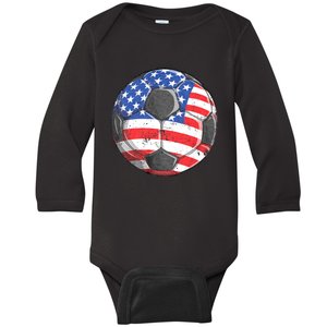 Soccer American Flag 4th Of July Baby Long Sleeve Bodysuit