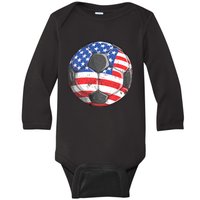 Soccer American Flag 4th Of July Baby Long Sleeve Bodysuit