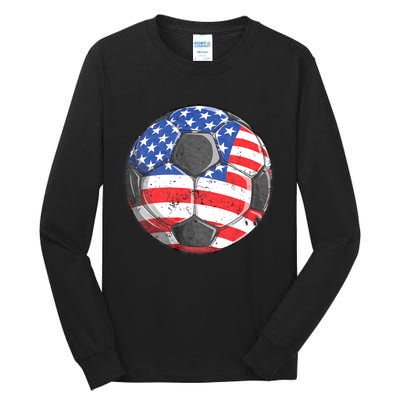 Soccer American Flag 4th Of July Tall Long Sleeve T-Shirt