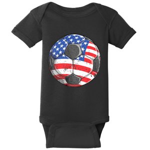 Soccer American Flag 4th Of July Baby Bodysuit