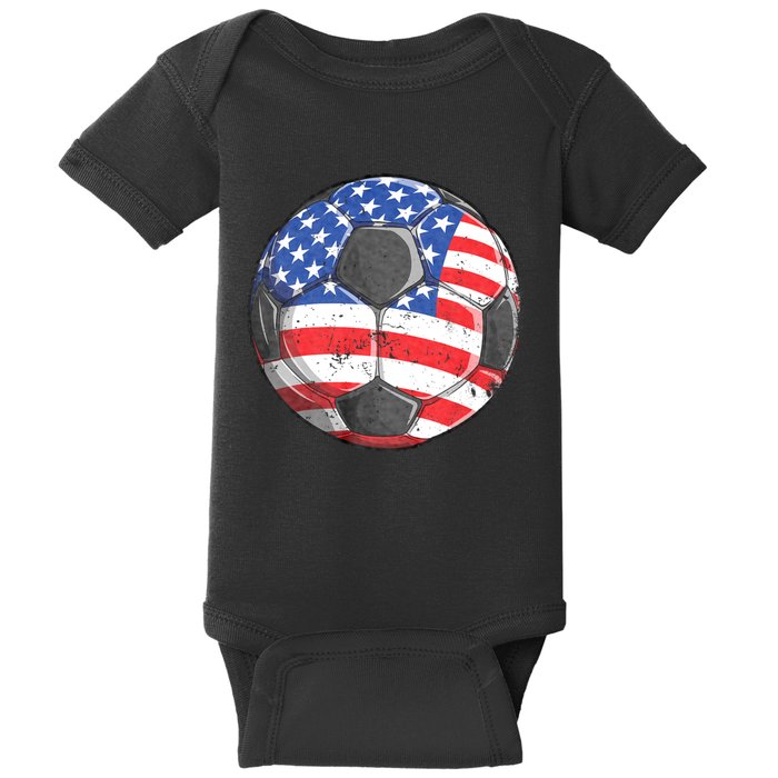 Soccer American Flag 4th Of July Baby Bodysuit