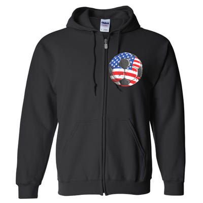 Soccer American Flag 4th Of July Full Zip Hoodie