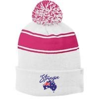 Straya Aussie For Australian Slang Stripe Pom Pom Beanie