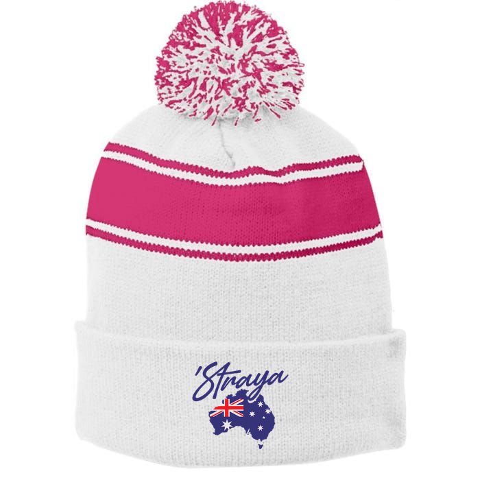 Straya Aussie For Australian Slang Stripe Pom Pom Beanie