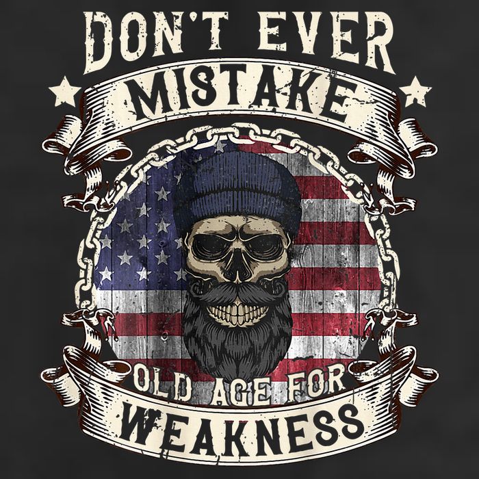Skull American Flag Dont Ever Mistake Old Age For Weakness Cool Comfort Performance Bucket Hat