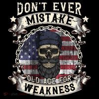 Skull American Flag Dont Ever Mistake Old Age For Weakness Flexfit Unipanel Trucker Cap