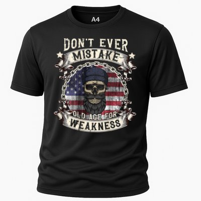 Skull American Flag Dont Ever Mistake Old Age For Weakness Performance Shirt