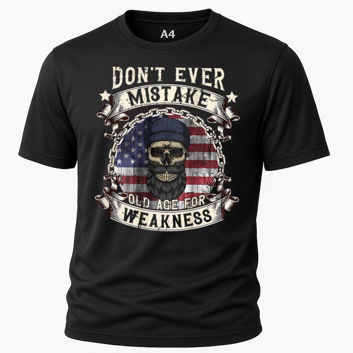 Skull American Flag Dont Ever Mistake Old Age For Weakness Performance Shirt