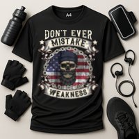 Skull American Flag Dont Ever Mistake Old Age For Weakness Performance Shirt