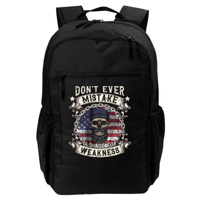 Skull American Flag Dont Ever Mistake Old Age For Weakness Backpack