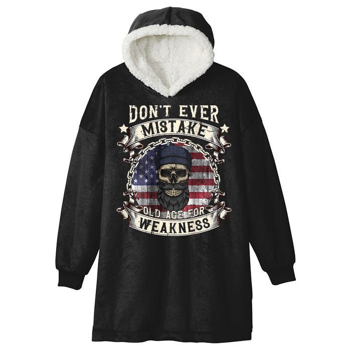 Skull American Flag Dont Ever Mistake Old Age For Weakness Hooded Wearable Blanket