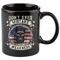 Skull American Flag Dont Ever Mistake Old Age For Weakness 11oz C Handle Ceramic Mug