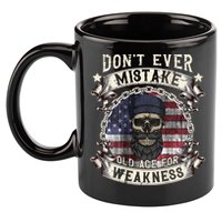Skull American Flag Dont Ever Mistake Old Age For Weakness 11oz C Handle Ceramic Mug