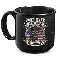 Skull American Flag Dont Ever Mistake Old Age For Weakness 15oz Campfire Ceramic Mug