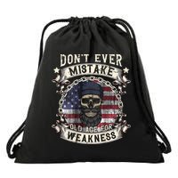 Skull American Flag Dont Ever Mistake Old Age For Weakness Drawstring Bag