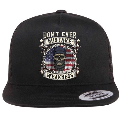 Skull American Flag Dont Ever Mistake Old Age For Weakness Flatbill Hat