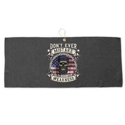 Skull American Flag Dont Ever Mistake Old Age For Weakness Large Microfiber Waffle Golf Towel