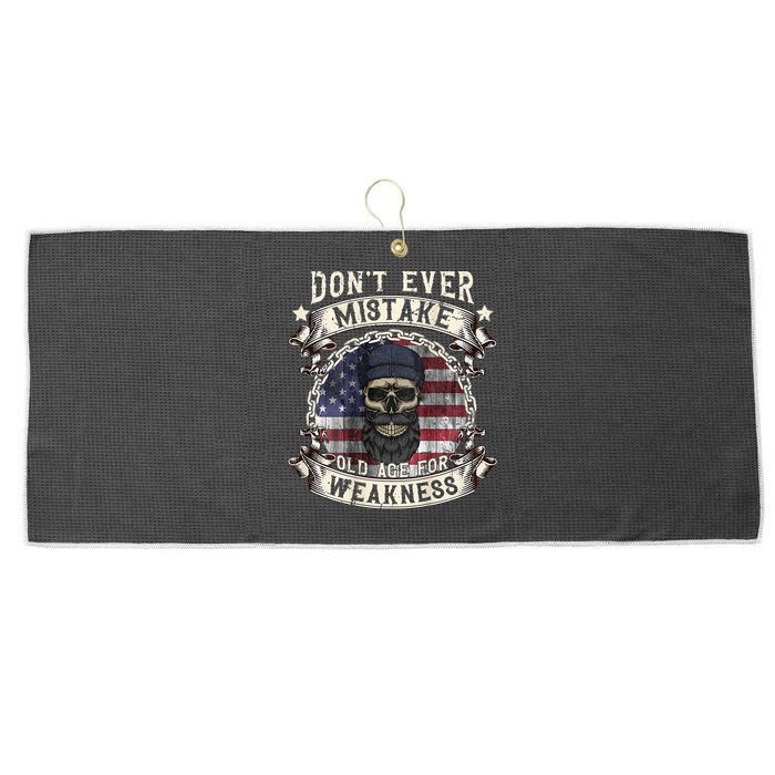 Skull American Flag Dont Ever Mistake Old Age For Weakness Large Microfiber Waffle Golf Towel