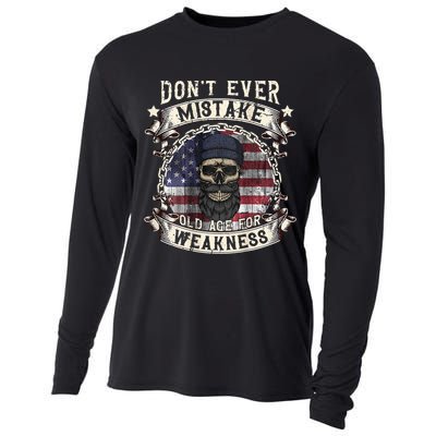 Skull American Flag Dont Ever Mistake Old Age For Weakness Cooling Performance Long Sleeve Crew