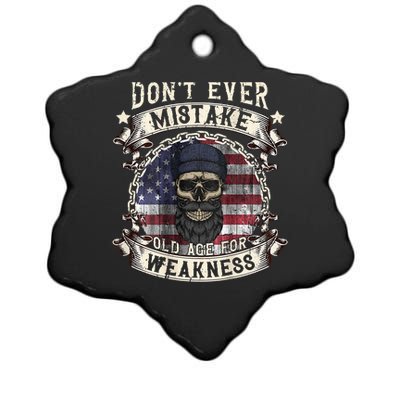 Skull American Flag Dont Ever Mistake Old Age For Weakness Ceramic Star Ornament