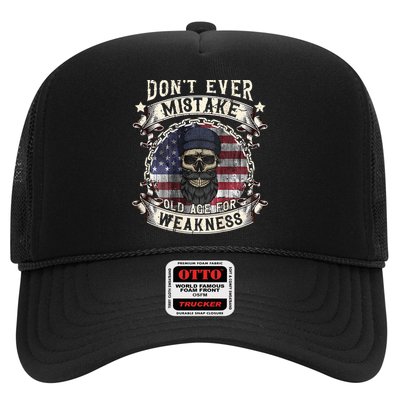 Skull American Flag Dont Ever Mistake Old Age For Weakness Trucker Hat