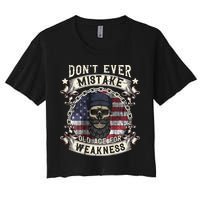 Skull American Flag Dont Ever Mistake Old Age For Weakness Crop Top
