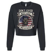 Skull American Flag Dont Ever Mistake Old Age For Weakness Cropped Pullover Crew