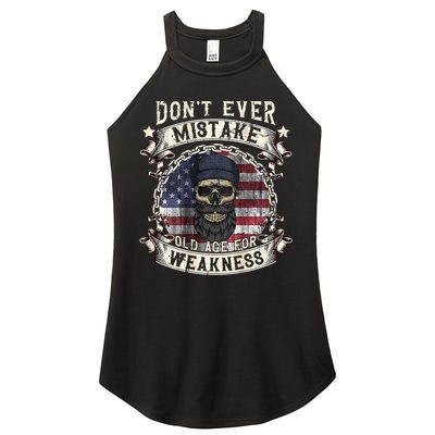 Skull American Flag Dont Ever Mistake Old Age For Weakness Women's Perfect Tri Rocker Tank