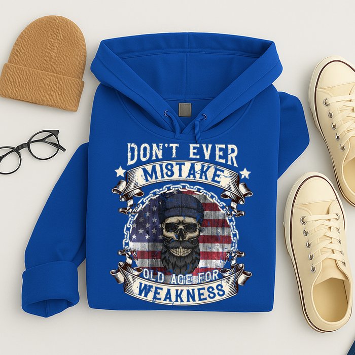Skull American Flag Dont Ever Mistake Old Age For Weakness Hoodie