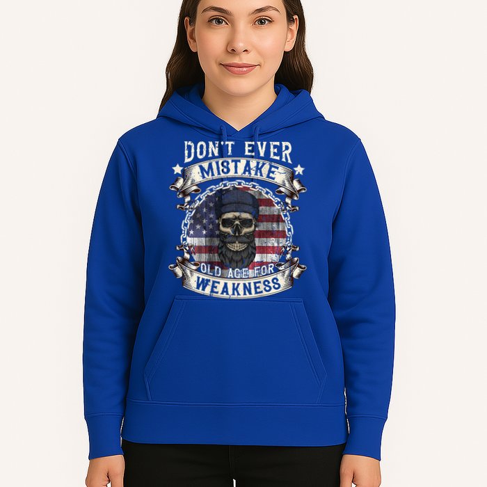Skull American Flag Dont Ever Mistake Old Age For Weakness Hoodie
