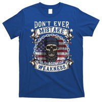 Skull American Flag Dont Ever Mistake Old Age For Weakness T-Shirt