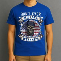 Skull American Flag Dont Ever Mistake Old Age For Weakness T-Shirt