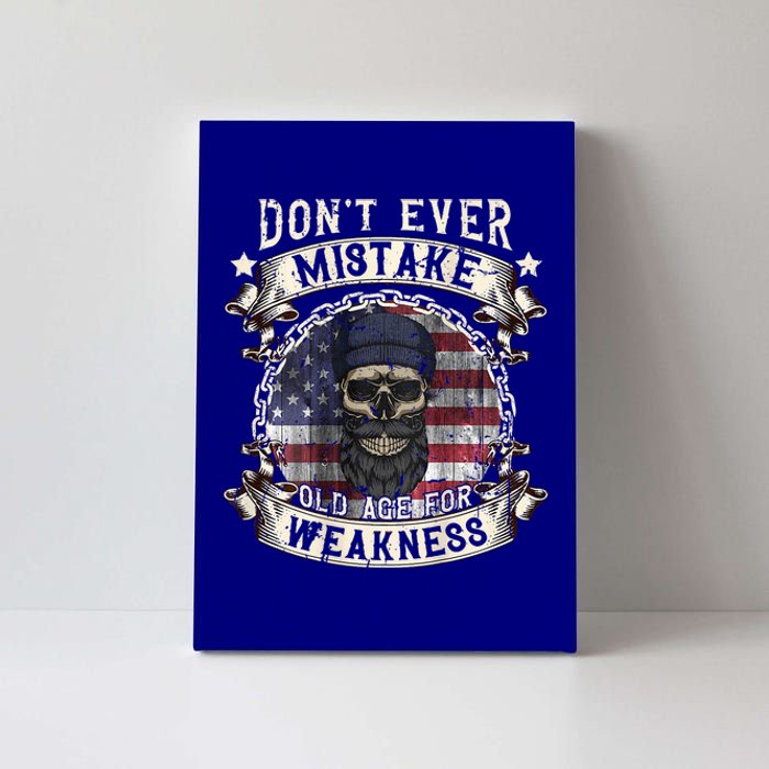 Skull American Flag Dont Ever Mistake Old Age For Weakness Canvas