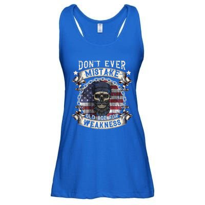 Skull American Flag Dont Ever Mistake Old Age For Weakness Ladies Essential Flowy Tank