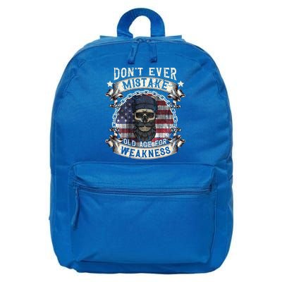Skull American Flag Dont Ever Mistake Old Age For Weakness 16 in Basic Backpack