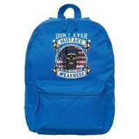 Skull American Flag Dont Ever Mistake Old Age For Weakness 16 in Basic Backpack