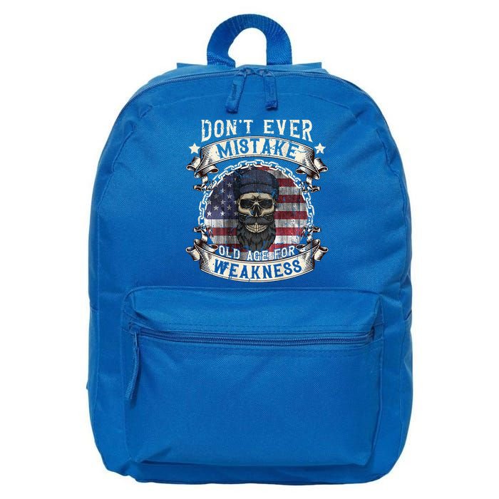 Skull American Flag Dont Ever Mistake Old Age For Weakness 16 in Basic Backpack