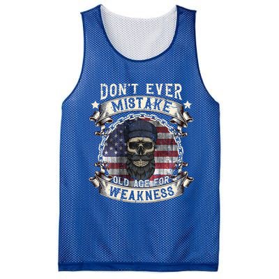 Skull American Flag Dont Ever Mistake Old Age For Weakness Mesh Reversible Basketball Jersey Tank