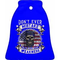 Skull American Flag Dont Ever Mistake Old Age For Weakness Ceramic Bell Ornament