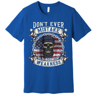 Skull American Flag Dont Ever Mistake Old Age For Weakness Premium T-Shirt