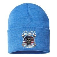 Skull American Flag Dont Ever Mistake Old Age For Weakness Sustainable Knit Beanie
