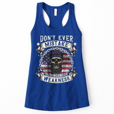 Skull American Flag Dont Ever Mistake Old Age For Weakness Womens Tank Top