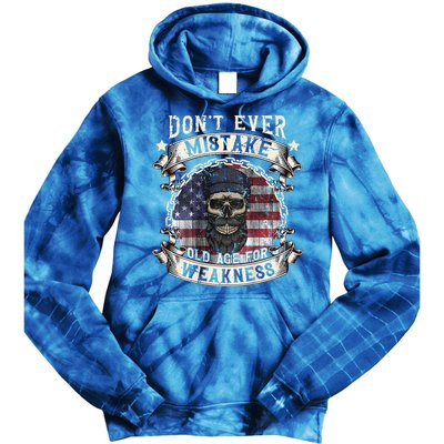 Skull American Flag Dont Ever Mistake Old Age For Weakness Tie Dye Hoodie