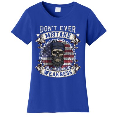 Skull American Flag Dont Ever Mistake Old Age For Weakness Women's T-Shirt