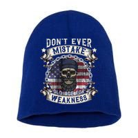 Skull American Flag Dont Ever Mistake Old Age For Weakness Short Acrylic Beanie